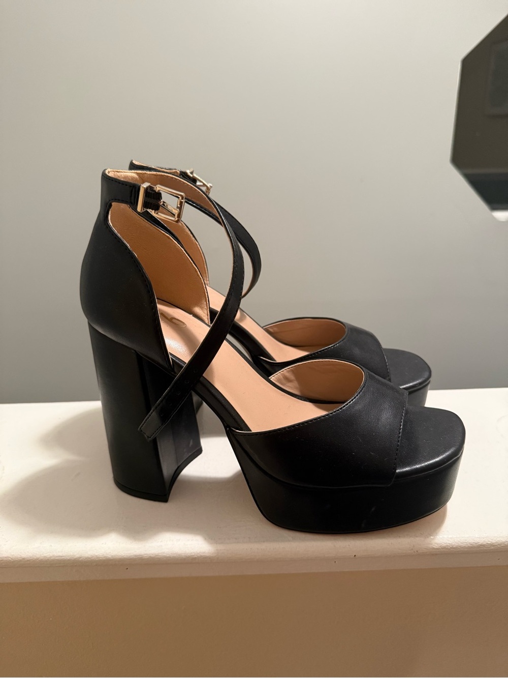 Mix No. 6 Black Platform Ankle-Strap Block Heels